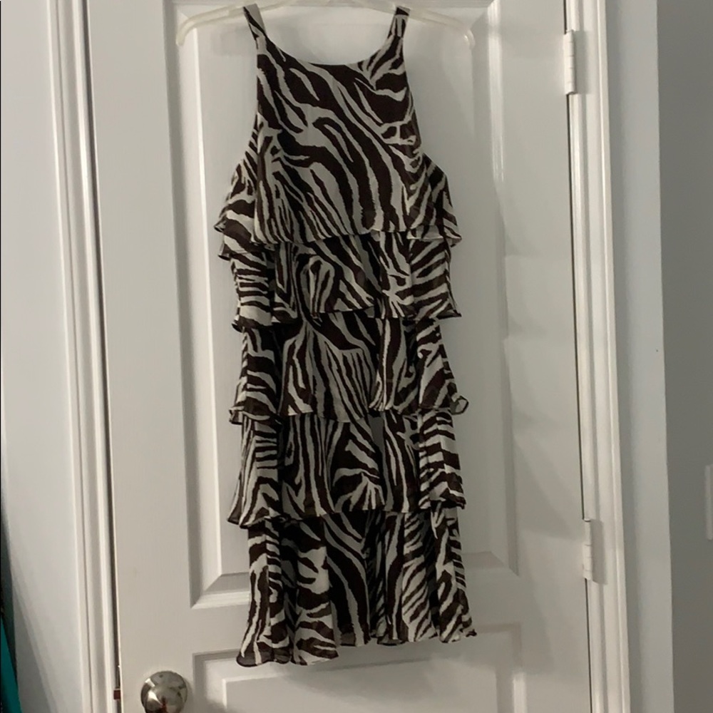 Brown & cream zebra tiered dress, above knee